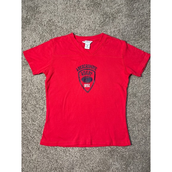 Abercrombie & Fitch Other - Abercrombie & Fitch Red Rugby Graphic V-Neck T-Shirt women M 100% Cotton